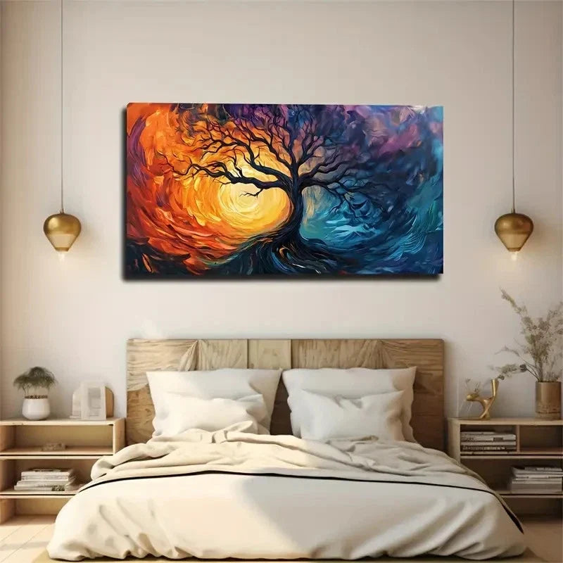 Vibrant Tree With Deep Red Wall Art Canvas Office Home Room Framed 120x60cm