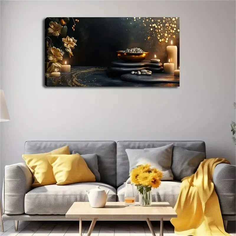 White Candles Flames Ambiance Wall Art Canvas Office Home Room Framed 120x60cm