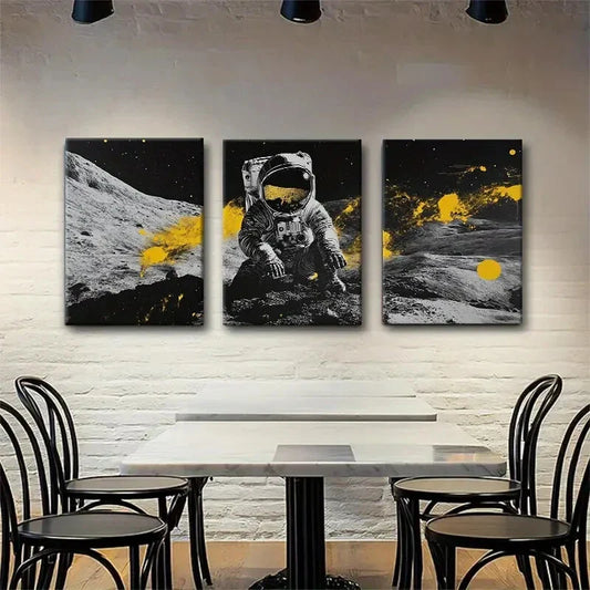 3pcs Space Exploration Astronaut Décor Perfect Wall Art Set Canvas Framed 40x60cm - High Quality Print 100% Australian Made Wall Canvas Ready to Hang