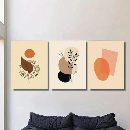 3pcs Modern Abstract Minimalist Botanical Pink Metal Print Ready to Hang Art