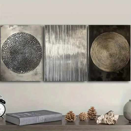 3pcs Abstract Metallic & Geometric Designs Metal Print Ready to Hang Art