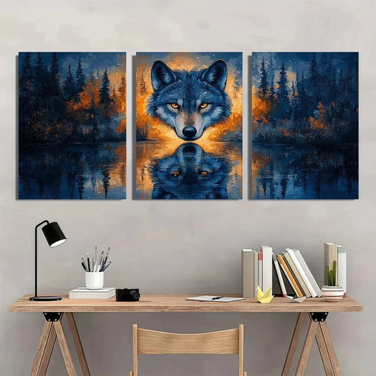 3pcs Stunning Wolf Howling at Moonlit Forest Scene Metal Print Ready to Hang Art