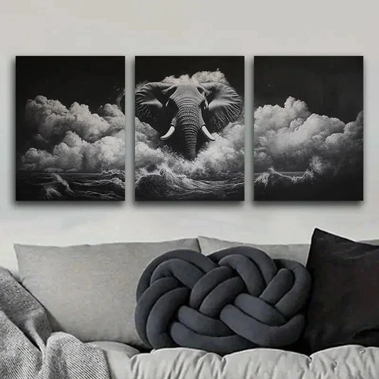 3pcs Elephant in Cloud Design, Metal Print Ready to Hang Art
