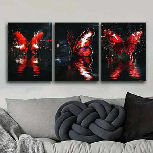3pcs Featuring Butterfly-Themed Artwork, Metal Print Ready to Hang Art