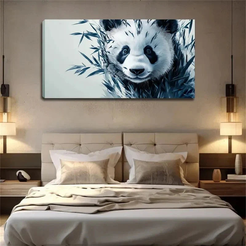 Cute Panda with Bamboo Wall Art canvas office home room framed 120x60cm