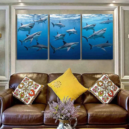 3pcs Shark Ocean Scene Marine Life Metal Print Ready to Hang Art