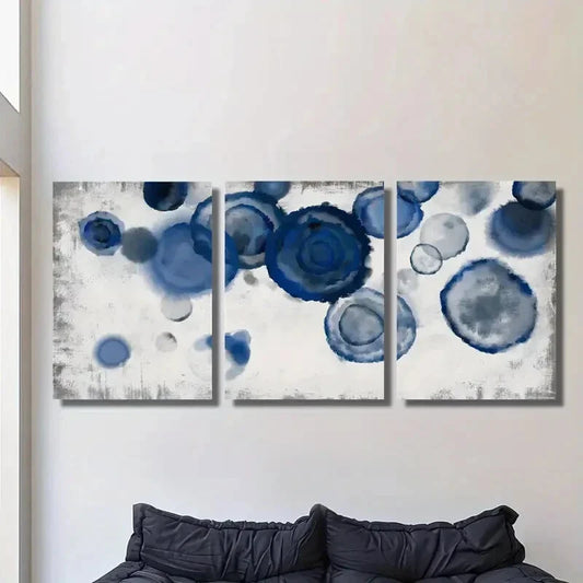 3pcs Navy Blue & White Swirls, Modern Wall Art Set Canvas Framed 40x60cm - High Quality Print 100% Australian Made Wall Canvas Ready to Hang