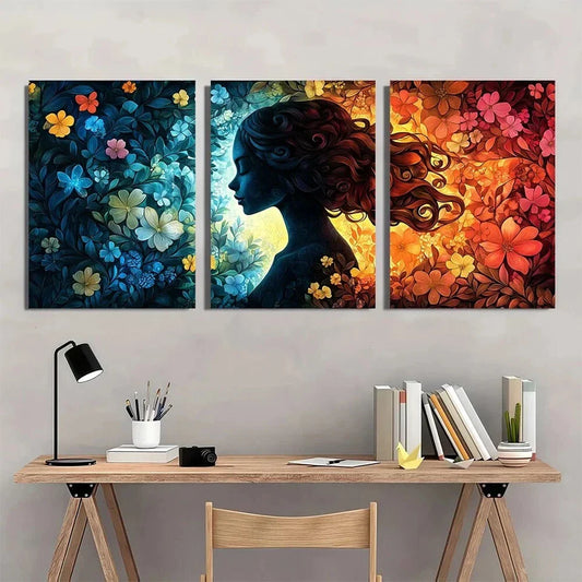 3pcs Silhouette Illustration Colourful Print Ready to Hang Art