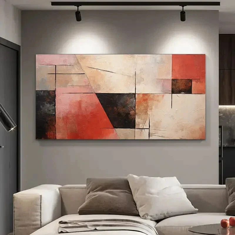 Neutral Tones with Red Accents Wall Art Canvas Office Home Room Framed 80x45cm