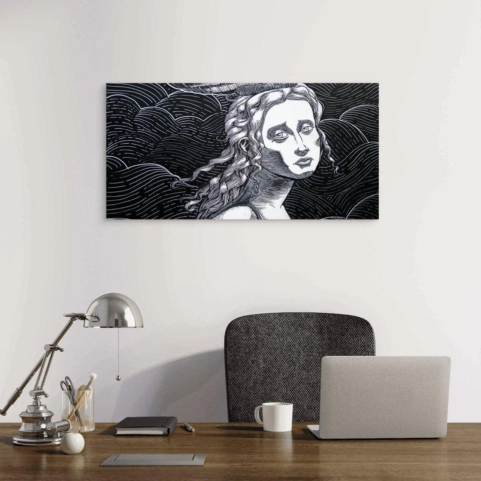 Black and White Woman Portrait Wall Art Canvas Office Home Framed 120x60cm