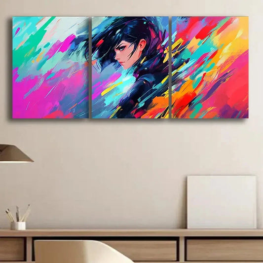 3pcs Animated Girl Beauty Cool Light Perfect Wall Art Set Canvas Framed 40x60cm - High Quality Print 100% Australian Made Wall Canvas Ready to Hang