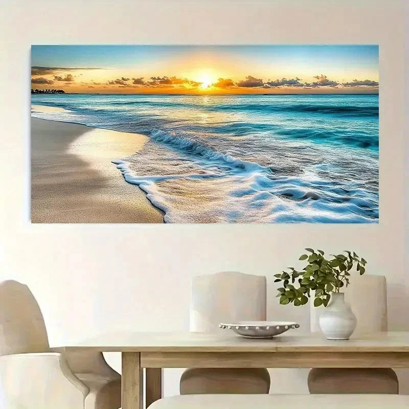 Modern Coastal Scene Vibrant Wall Art Canvas Office Home Room Framed 80x45cm