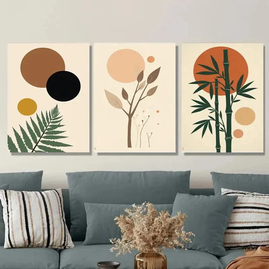 3pcs Modern Abstract Botanical Nature Geometric Wall Art Set Canvas Framed 40x60cm - High Quality Print 100% Australian Made Wall Canvas Ready to Hang