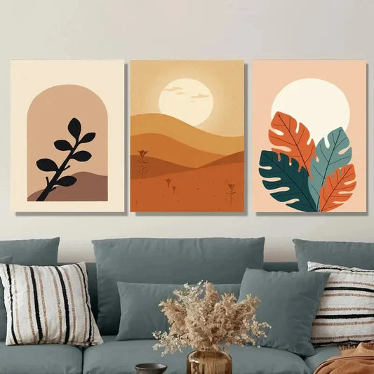 3pcs Modern Nature & Sunset Boho Style Wall Art Set Canvas Framed 40x60cm - High Quality Print 100% Australian Made Wall Canvas Ready to Hang