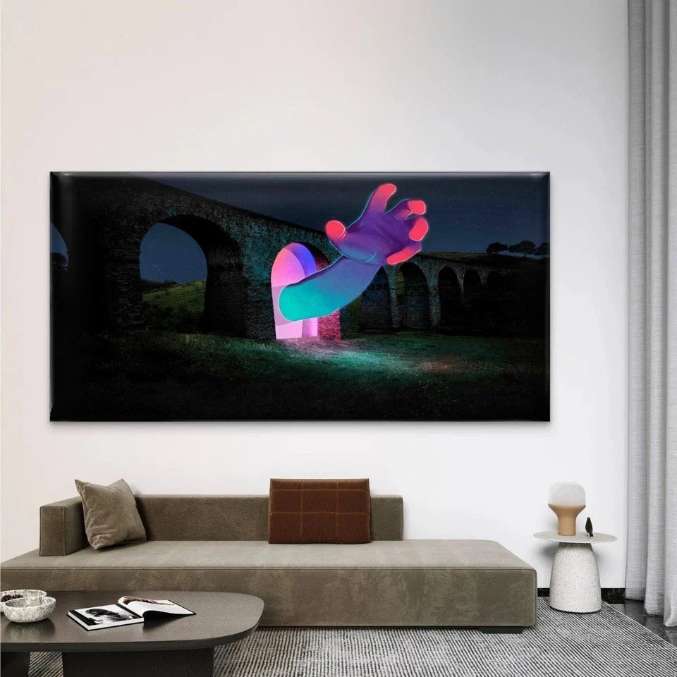 Neon-Colored Hand Wall Art Canvas Office Home Room Framed 80x45cm