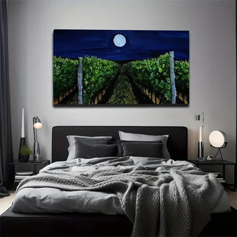 Vibrant Vineyard Landscape Wall Art Canvas Office Home Room Framed 80x45cm