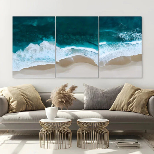 3pcs Ocean Waves Beach Blue & White Metal Print Ready to Hang Art