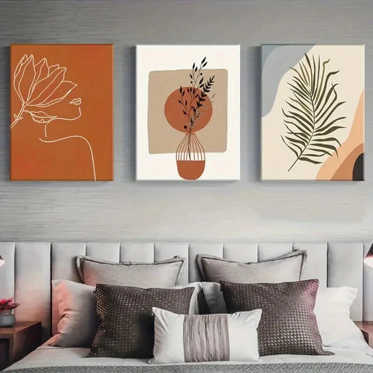 3pcs Modern Abstract Floral and Geometric Metal Print Ready to Hang Art