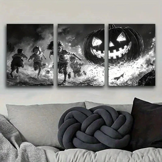 3pcs Giant pumpkins and kids Metal Print Ready to Hang Art