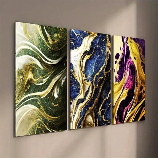 3pcs Stylish Golden Marble Texture Decor Wall Art Set Canvas Framed 40x60cm - High Quality Print 100% Australian Made Wall Canvas Ready to Hang