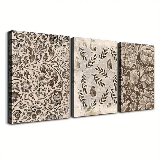 3pcs Flowers And Birds Decoration Wall Art Set Canvas Framed 40x60cm - High Quality Print 100% Australian Made Wall Canvas Ready to Hang