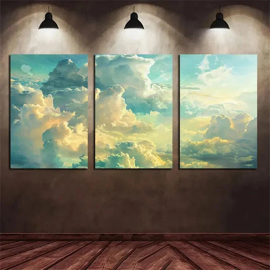3pcs Viewed From The White Clouds Metal Print Ready to Hang Art