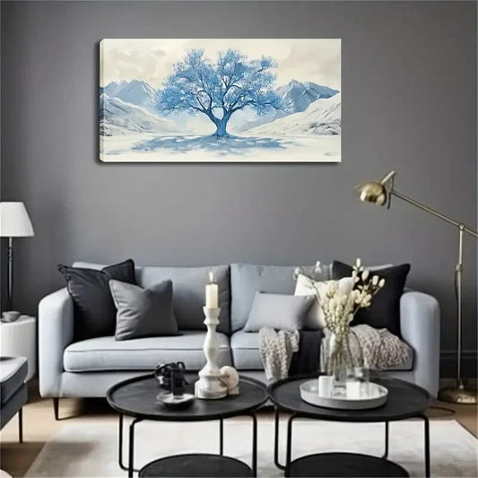 Snowy Mountain Majestic Tree Wall Art Canvas Office Home Room Framed 120x60cm