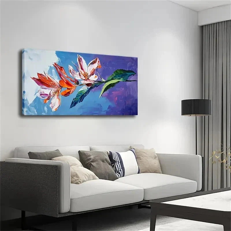 Watercolour Floral Vibrant Wall Art Canvas Office Home Room Framed 80x45cm