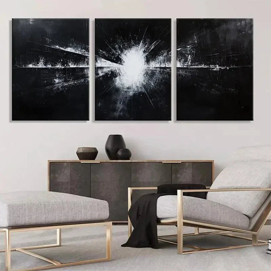 3pcs Abstract Black White Light Perfect Wall Art Set Canvas Framed 40x60cm - High Quality Print 100% Australian Made Wall Canvas Ready to Hang