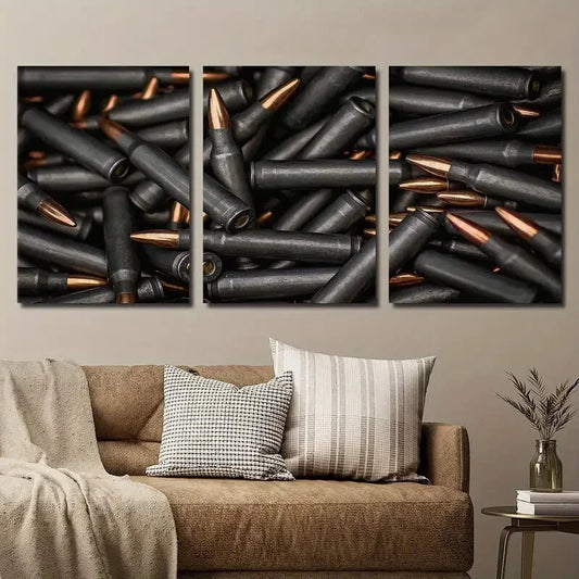 3pcs Bullet Photography Military Black Metal Print Ready to Hang Art