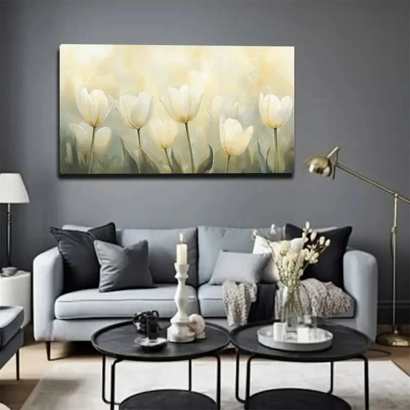 Light-Toned Tulips Suitable Wall Art Canvas Office Home Room Framed 80x45cm