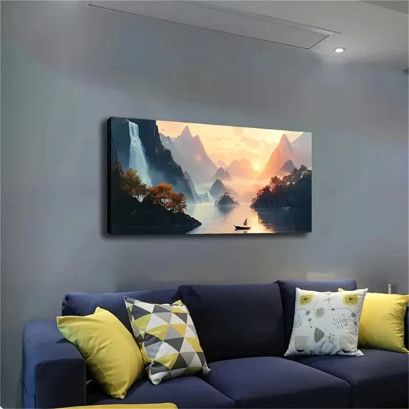 Calm Water & Wooden Boat Wall Art Canvas Office Home Room Framed 120x60cm