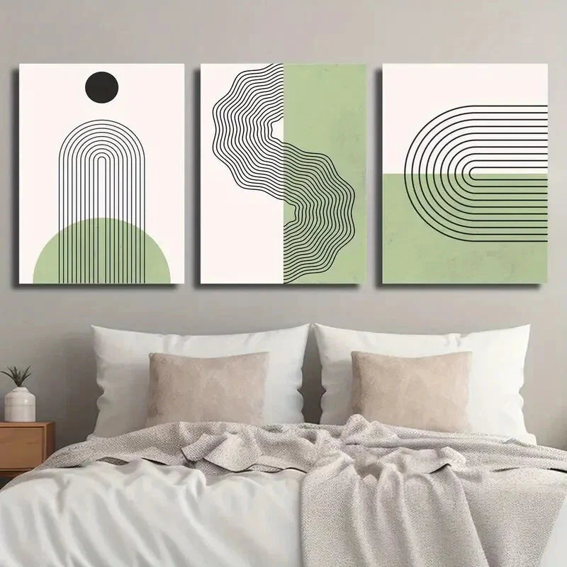 3pcs Green and Beige Monochrome Creative Wall Art Set Canvas Framed 40x60cm - High Quality Print 100% Australian Made Wall Canvas Ready to Hang