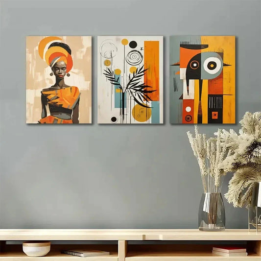 3pcs Abstract Ethnic African Black Woman Metal Print Ready to Hang Art