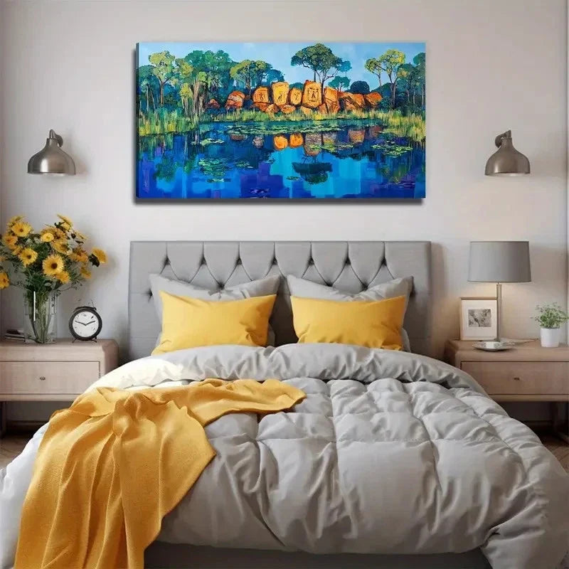 Serene Lake Nature Wall Art Canvas Office Home Room Framed 120x60cm