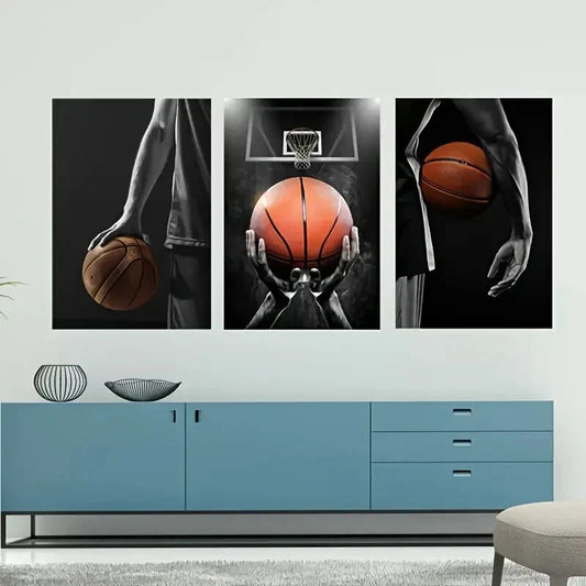 3pcs Modern Basketball Sport Theme Wall Art Set Canvas Framed 40x60cm - High Quality Print 100% Australian Made Wall Canvas Ready to Hang
