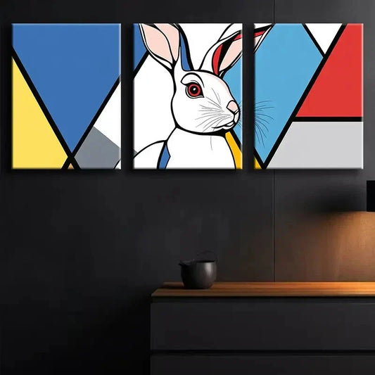 3pcs Mondrian-Inspired Pattern Perfect Wall Art Set Canvas Framed 40x60cm - High Quality Print 100% Australian Made Wall Canvas Ready to Hang