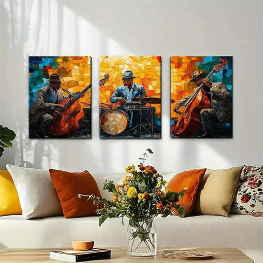 3pcs Abstract Jazz Musician Mosaic Perfect Wall Art Set Canvas Framed 40x60cm - High Quality Print 100% Australian Made Wall Canvas Ready to Hang