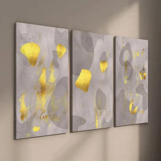 3pcs Medieval Golden And Brown Shapes Wall Art Set Canvas Framed 40x60cm - High Quality Print 100% Australian Made Wall Canvas Ready to Hang