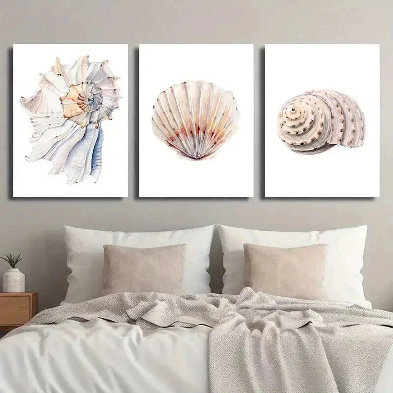 3pcs Polygonal Fan-Shaped Pattern Seashell Wall Art Set Canvas Framed 40x60cm - High Quality Print 100% Australian Made Wall Canvas Ready to Hang