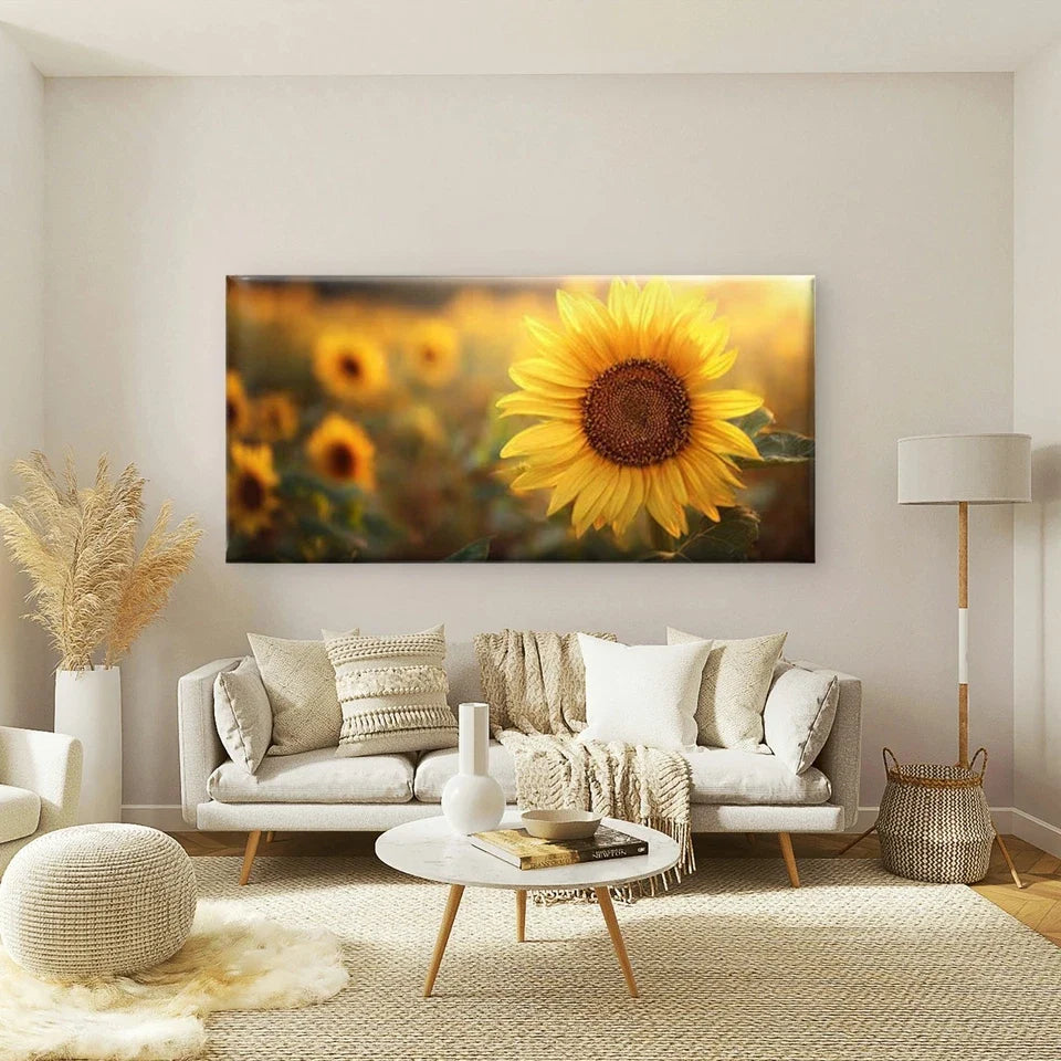 Sunflower Golden Sunshine Wall Art Canvas Office Home Room Framed 80x45cm