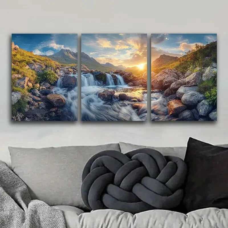 3pcs Scottish Highlands Sunset Landscape, Metal Print Ready to Hang Art