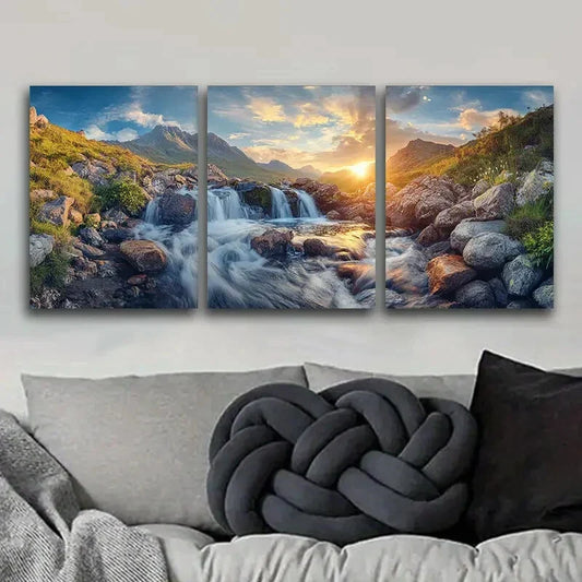 3pcs Scottish Highlands Sunset Landscape, Metal Print Ready to Hang Art