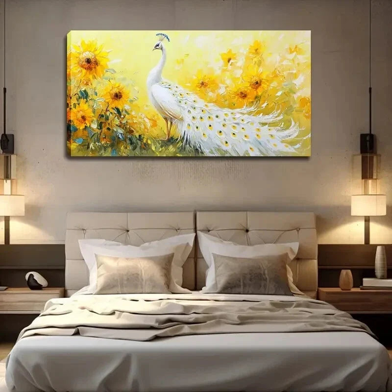 Vibrant Yellow Flowers Pine & Wall Art Canvas Office Home Room Framed 120x60cm