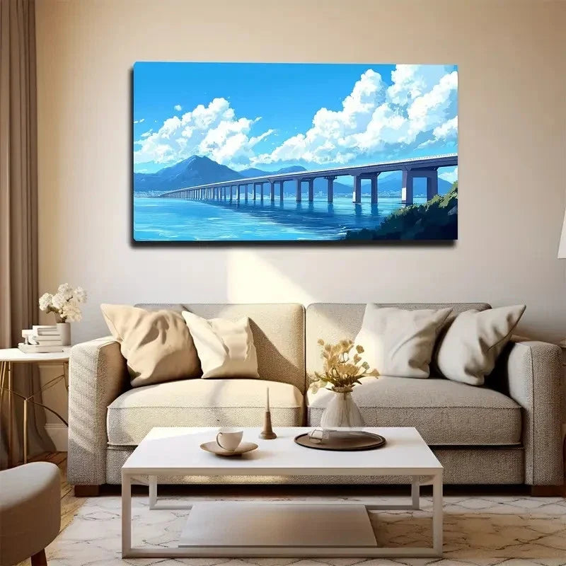 Vibrant Blue Skies & Clouds Wall Art canvas office home room framed 120x60cm