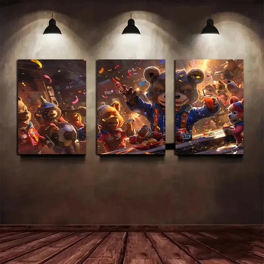 3pcs Party Animals Soccer Balls Metal Print Ready to Hang Art