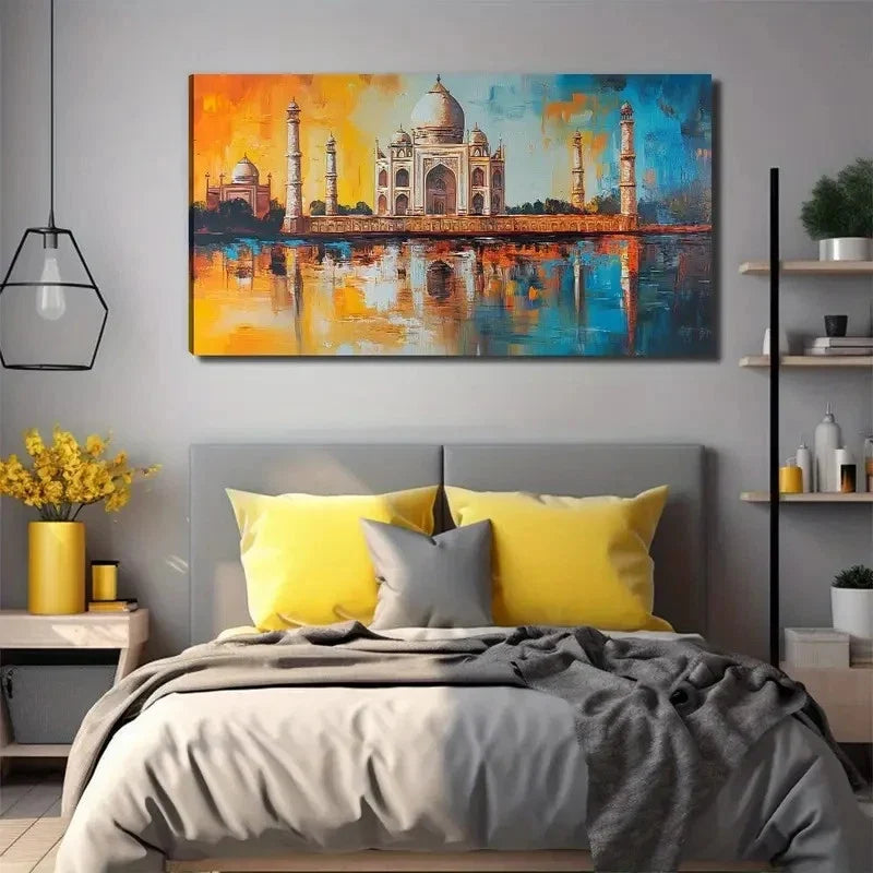 Golden & Blue Tones - Modern Wall Art Canvas Office Home Room Framed 120x60cm