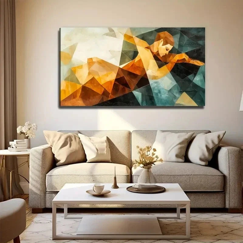 Orange & Blue Athlete Design Wall Art Canvas Office Home Room Framed 120x60cm