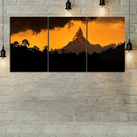 3pcs Mountain Range Orange Black Brown Metal Print Ready to Hang Art