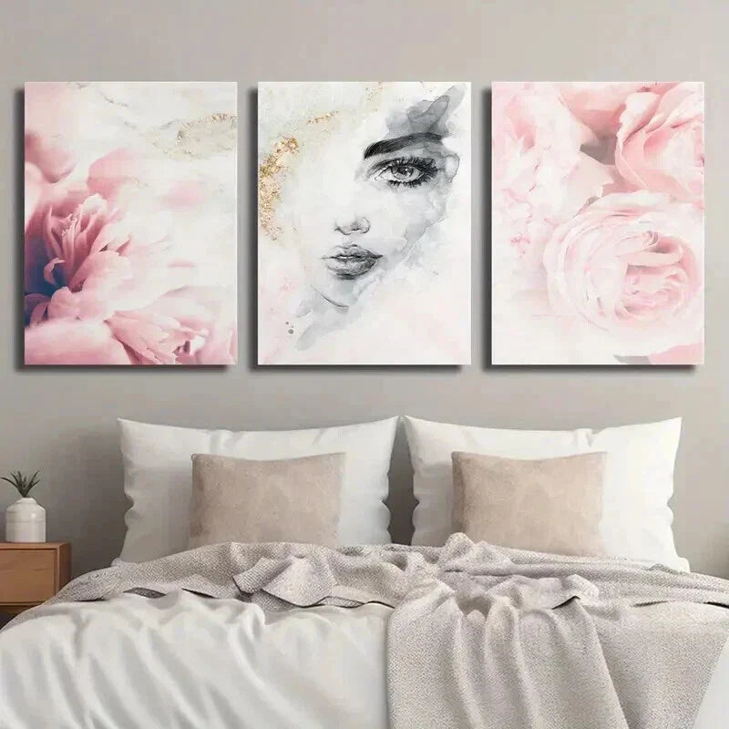 3pcs Beautiful Woman Face Abstract Wall Art Set Canvas Framed 40x60cm - High Quality Print 100% Australian Made Wall Canvas Ready to Hang